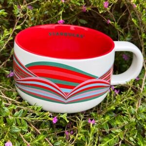 New Starbucks Red White Waves Ceramic Big Mug
